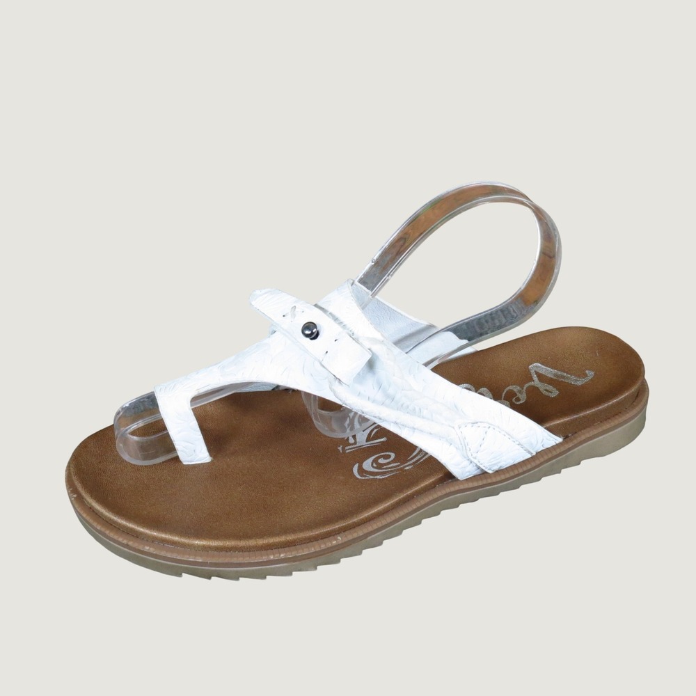 Very G VGSA0188-100 Women Toe Loop Sandal Size 7 Summer Beach White Embossed